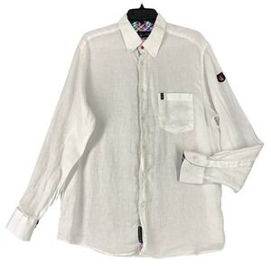 Fabio dei Velapazza Gold Linen Button Down Shirt Mens XXL Italian Made White